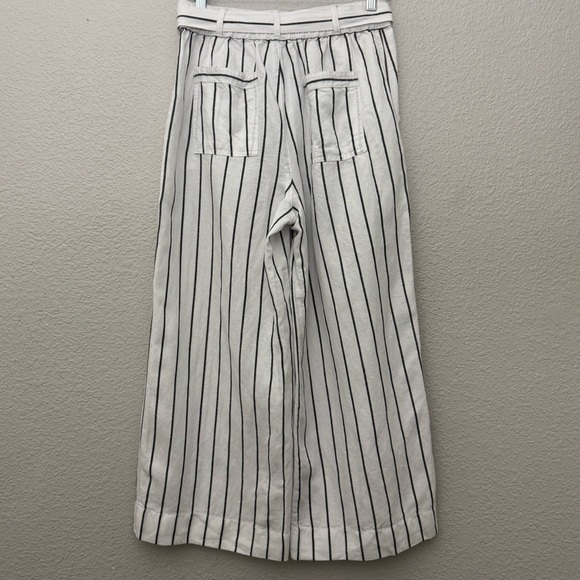 Joie Linen Blend Belted Cropped Wide Leg Pants White Black Stripe Size Small - Picture 8 of 12